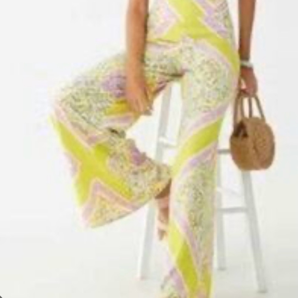 Vintage palazzo pants forever 21 lime pink floral paisley high waist wide leg